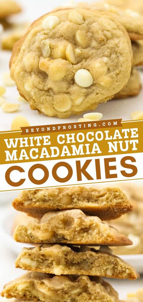 Definitely a must-have holiday baking recipe! Light and decadent, soft and chewy, these White Chocolate Macadamia Nut Cookies are are the best of all worlds. Put them on your Christmas cookie ideas! White Macadamia Nut Cookies, Macadamia Nut Cookies Recipe, Lemon White Chocolate, White Chocolate Macadamia Cookies, Chocolate Macadamia Nut Cookies, White Chocolate Macadamia Nut Cookies, White Chocolate Macadamia Nut, Macadamia Cookies, Macadamia Nut Cookies