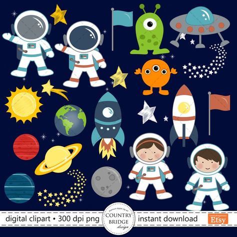 Spaceship Clipart, Outer Space Clipart, Rocket Clipart, Planet Clipart, School Wall Art Ideas, Astronaut Clipart, Shamrock Clipart, Space Theme Classroom, Space Clipart