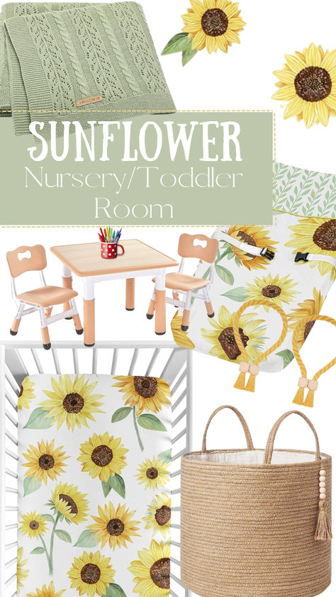 We upgraded my daughter's nursery with a beautiful pastel watercolor sunflower theme. Sage green wainscoting and white trim, with vinyl sunflower decals cover the walls. I've linked everything we used in this DIY project! Sunflower Nursery Ideas, Sage Green Wainscoting, Sunflower Nursery Theme, Green Wainscoting, Sunflower Room, Sunflower Nursery, Sunflower Theme, Coffee Blog, Toddler Room Decor