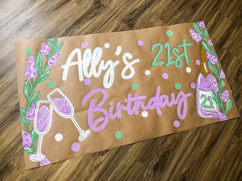 Floral 21st bday theme💜✨🌿💐 Floral 21st Birthday Theme, Flower Birthday Banner, 21 Banner, 21st Sign, Floral Party Theme, 22 Bday, Bday Brunch, 21st Birthday Themes, 21st Birthday Banner