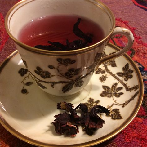 Hibiscus flower tea- a delicious and beautiful source of vitamin C- in a lovely antique tea cup. Dark Tea Aesthetic, Hibiscus Tea Aesthetic, Tea Cup Aesthetic, Taryn Duarte, Tea Aesthetic, Cherry Wine, Yennefer Of Vengerberg, Antique Tea Cups, Hibiscus Tea