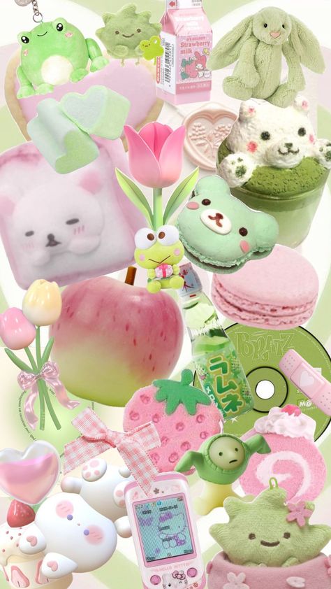 🥬🌸˗ˏˋ ꒰ ♡ ꒱ ˎˊ˗ I love pink and green together #pinkandgreen #aesthetic #pinkaesthetic #greenaesthethic #smiski #hellokitty #cute #kawaii Cute Moodboard Aesthetic, Green Wallpaper Kawaii, Green And Pink Wallpaper Aesthetic, Light Pink And Green Aesthetic, Green Wallpaper Y2k, Pink And Green Collage, Cute Green Wallpapers, Cute Collages, Green And Pink Wallpaper