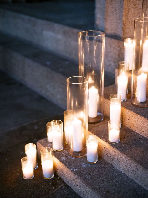 Candle Walkway, Candle Stairs, Wedding Aisle Candles, Wedding Stairs, Parthenon Nashville, Pillar Candles Wedding, Wedding Candles Table, Candlelit Wedding, Candles White