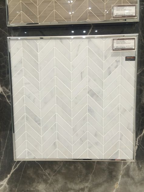 Shower With Chevron Tile, Marble Chevron Backsplash, Chevron Backsplash Kitchen, Chevron Tile Backsplash, Chevron Backsplash, Backsplash Diy, Creative Backsplash, Brick Backsplash Kitchen, White Grout