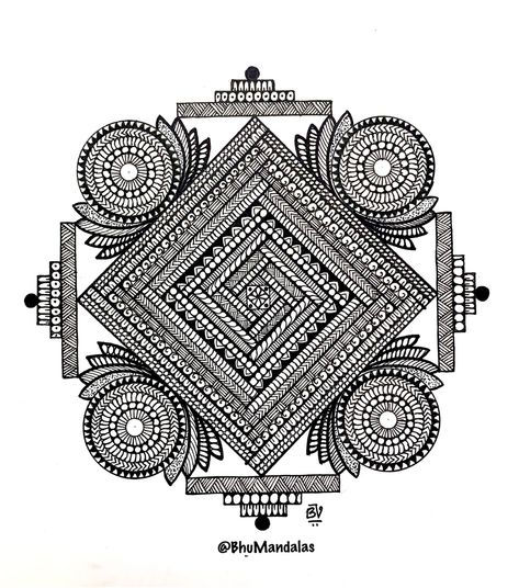 Square Mandala Design Pattern, Mandala Drawing Unique, Swastik Mandala Art, Dodells Art, Madana Art, Square Mandala Drawing, Unique Mandala Drawing Easy, Square Mandala Art, Mandala Art Unique Designs