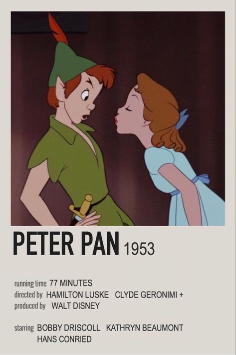 Peter Pan Movie Poster, Peter Pan 1953, Peter Pan Movie, Minimalist Polaroid Poster, Disney Movie Posters, Peter Pan Disney, Scrapbook Disney, Iconic Movie Posters, Movie Card