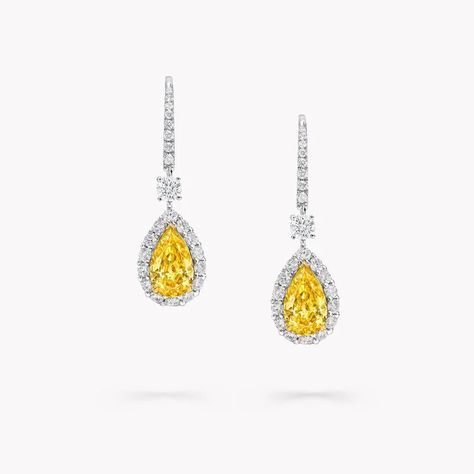 Icon Pear Shape Yellow and White Diamond Earrings, Yellow Diamond Earrings, Yellow Diamond Jewelry, Diamond Shaped Engagement Ring, Icon Jewelry, Round Diamond Pendant, Round Diamond Earrings, White Diamond Earrings, Diamond Earrings Studs Round, Yellow Diamonds