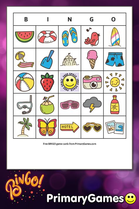 Beach Bingo Cards Free Printable, Picture Bingo Cards Free Printable, Bingo Pictures, Picture Bingo, Summer Vocabulary, Summer Bingo, Free Printable Bingo Cards, Free Bingo Cards, Bingo Sheets