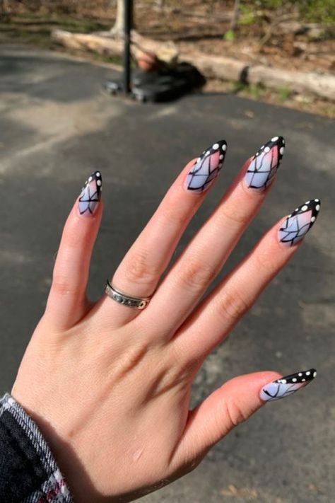 Top 25 Demon Slayer Nails For Demon Lovers In 2023 Pink And Green Acrylic Nails Designs, Cute Anime Nails Acrylic, Anime Nail Designs Demon Slayer, Anime Inspired Acrylic Nails, Mitsuri Nails Acrylic, Cute Nails Anime, Demon Slayer Nails Short, Anime Nails Inspiration, Demon Slayer Acrylic Nails