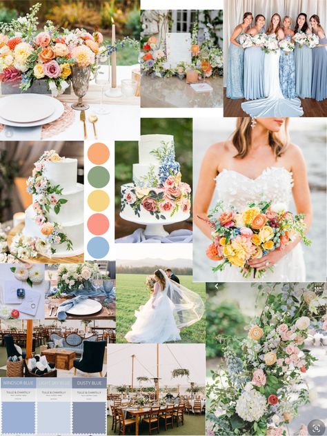 April Theme Wedding, Whimsical Wedding Colour Palette, Summer Color Wedding Colour Palettes, Late June Wedding, August Wedding Colors 2024, Simple Summer Wedding Table Decor, Wedding Floral Color Scheme, Wedding Color Schemes Spring Blue, Floral Wedding Colors