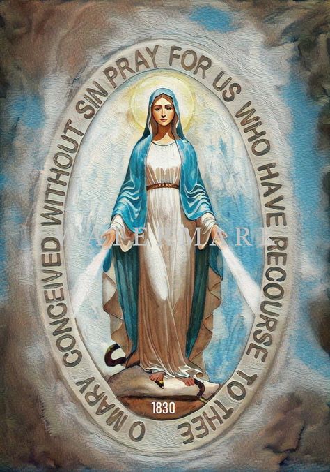 Our Lady of the Miraculous Medal - Blessed Virgin Mary Custom Digital Oil Painting DIGITAL DOWNLOAD NOTE:  THIS IS A DOWNLOADABLE DIGITAL PHOTO AND A LINK WILL BE PROVIDED FOR DOWNLOAD UPON PURCHASE The image you receive will not have any watermarks on it. This is a custom digital oil painting of Our Lady of the Miraculous Medal by Saints Alive Art Studio Our Lady Of The Miraculous Medal, Virgin Mary Painting, Jesus Is My Friend, Mother Mary Pictures, Catholic Wallpaper, Virgin Mary Art, Blessed Mary, Oil Painting Digital, Images Of Mary