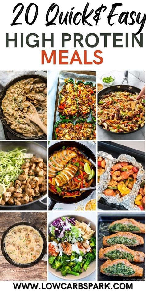 Looking for yummy and easy meals that won't mess with your carb count? Well, we've got you covered! We created a list of 20 simple high-protein recipes that are super easy to make and taste great. From tasty salmon to stuffed chicken, meatballs, and easy zucchini lasagna – we've got it all. These recipes are perfect for busy days or anyone who wants an easy and high-protein meal. So, choose your favorite ones and keep things easy and delicious with these quick recipes! via @lowcarbspark Meal Prep That Tastes Good, All Protein Diet Meals, Protein And Carb Meals, Summer High Protein Meals, Easy High Protein Low Carb Recipes, High Protein Clean Eating Recipes, All Protein Diet, Simple High Protein Meals, Stuffed Chicken Meatballs