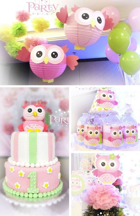 Owl Birthday Party Inspiration - Birthday Party Ideas for Kids Owl First Birthday Girl, Owl Baby Shower Theme Girl, Owl Party Decorations, Owl Themed Birthday Party, Owl First Birthday, Printable Birthday Games, Owl Themed Parties, Owl Birthday Party, Birthday Party Inspiration