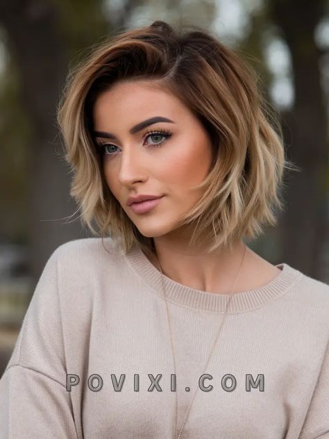 Caramel Hair Short, Short Brown Hair With Highlights Bob, Short Dark Brown Hair With Highlights, Short Blonde Highlights, Short Highlighted Hair, Black And Dark Brown Hair, Brunette Balayage Hair Short, Short Dark Blonde Hair, Blonde And Caramel Highlights