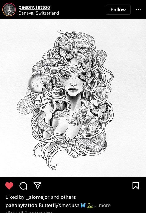 Medusa Floral Tattoo Sleeve, Medusa Tattoo Sleeve With Flowers, Butterfly And Medusa Tattoo, Medusa Flower Tattoo, Medusa Sunflower Tattoo, Coolest Tattoo, Trippy Medusa Tattoo, Snake Lady, Medusa Tattoo Design