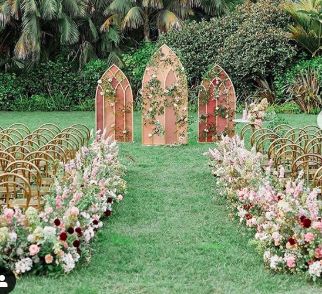 Stained Glass Wedding Altar, Unique Wedding Alter, Window Arches, Angel Wedding, Mutual Weirdness, Garden Ceremony, Elegance Wedding, Jewel Tone Wedding, Ceremony Design