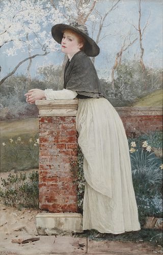 Edward Killingworth Johnson "Waiting for Spring" (19th century) Waiting Painting, Intermediate Colors, Waiting For Spring, A4 Poster, Hand Embroidery Pattern, Victorian Art, Romantic Art, Vintage Artwork, Beautiful Paintings