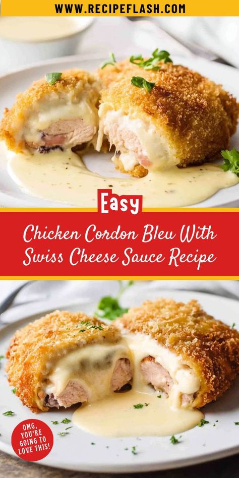 Looking for a mouthwatering chicken breast recipe that’s both elegant and easy? This Chicken Cordon Bleu with creamy Swiss cheese sauce is sure to satisfy! Perfect for special occasions or cozy dinners at home. Pin this recipe for later to make mealtime memorable! Swiss Cheese Sauce Recipe, Swiss Cheese Sauce, Cordon Bleu Sauce, Chicken Cordon Bleu Sauce, Swiss Cheese Recipes, Easy Chicken Cordon Bleu, Cordon Bleu Recipe, Chicken Cordon Bleu Recipe, Chicken Tenderloin