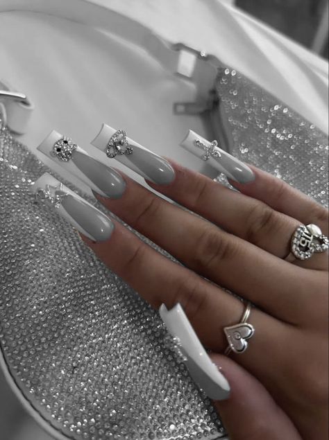 Grey Long Nails, Grey Winter Nails, Gray Nail, Tapered Square Nails, Tapered Square, Gray Nails, Coffin Nails Designs, Square Nails, Cute Acrylic Nails