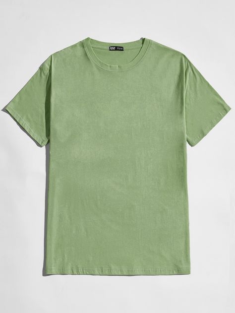 Olive Green Casual  Short Sleeve Cotton Plain  Embellished Slight Stretch Summer Men Tops Round Neck Tees, Men Tops, Green Shirt, Fashion Story, Daily Fashion, Sleeve Cotton, Mens Summer, Olive Green, Mockup