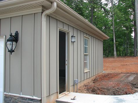 Hardiplank Board n Batten Siding Pic 2 | Flickr - Photo Sharing! Vinyl Board And Batten Siding, Siding Board And Batten, Exterior House Decor, Exterior Siding Ideas, Vertical Vinyl Siding, Board Batten Siding, Mudroom Addition, Siding Installation, Aluminum Awnings