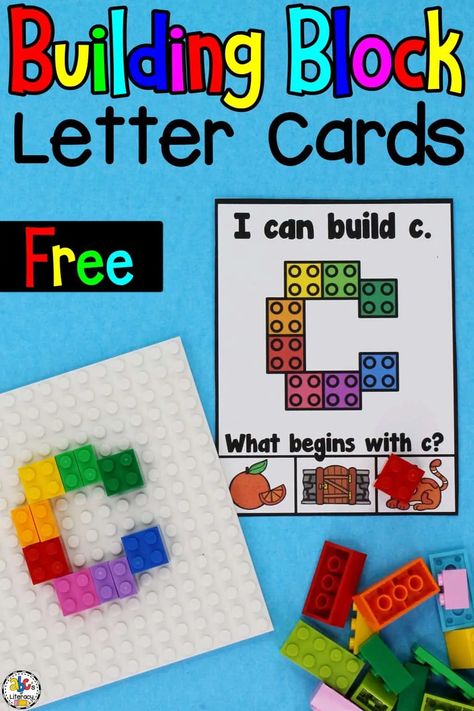 These Building Blocks Lowercase Letter Cards are a hands-on way for kids to work on letter recognition, beginning sounds, fine motor skills, and much more! Number Recognition Sensory Bin, Block Station Preschool, What Can I Build With Legos, Build A Letter Free Printable, Lego Alphabet Letters Free Printable, Language Arts For Preschool, Preschool Hands On Learning, Lego Letters Printable Free, Abc Center Preschool