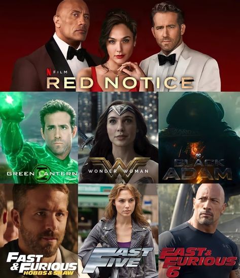 Gal Gadot, Dwayne Johnson (The rock) and Ryan Reynolds, Red Notice - 2021 Gal Gadot Red Notice, Red Notice Movie, Ryan Reynolds Movies, Red Notice, Jordan Green, Green Lantern Hal Jordan, Hal Jordan, My Future Job, Movie Poster Wall