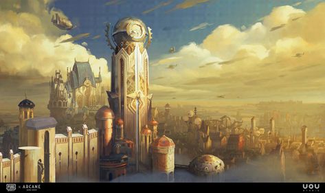 ArtStation - The Adventure in mirror world - PUBG x Arcane Arcane City, Mirror World, Matte Paintings, Steampunk City, Landscape Concept, A Short Story, Two Worlds, Fantasy Theme, Fantasy City