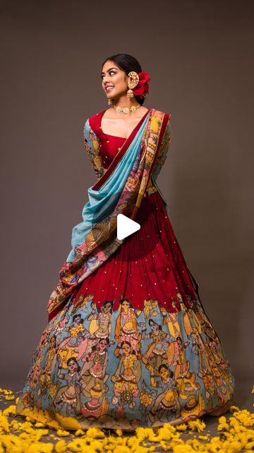 Aindhri on Instagram: "✨

Visit us aindhribymahitha.com

Please Note: Being a hand painted art form each Kalamkari fabric/outfit is a unique piece of art that voices the story of the artist- The art work on the fabric is subject to a 5% deviation in terms of colour variation, discoloration & colour spreads due to the ambient climatic conditions while working on the design.

#summeroutfit #summerstyle #summervibes #summerwear  #kurti #handloom #kalamkari #handpainted  #indianart  #natural #indianwear #fashion #aindhri #aindhribymahitha #lehenga #bridal #piyagharaavenge #southindianbride" Kalamkari Lehenga Designs, Kalamkari Fabric, Lehenga Bridal, Piece Of Art, Lehenga Designs, South Indian Bride, Hand Painting Art, Indian Art, Indian Wear