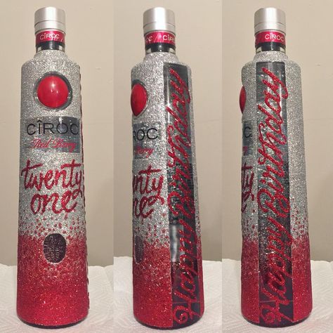 PINK DMND on Instagram: “Place a order now...... #custombottle #glitter #ciroc  #cirocberry #birthday #21stbirthday” Ciroc Bottle Decorated, Bedazzled Bottles, 21st Birthday Gift Baskets, Ciroc Bottle, Blinged Bottles, Alcohol Bottle Decorations, Bedazzled Liquor Bottles, Bedazzled Bottle, Decorated Glasses