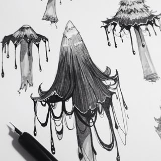 If there was ever a mushroom that represented Inktober perfectly, it would be this one! Despite looking pretty macabre, the Inky Cap mushroom is actually edible 😳🍄....#inktober #inktober2017 #ink #fungus #nature #wildlifeillustration #shroomtober #inkycapmushroom #plants #inky #macabre #halloween #artistsofinstagram #creative @sakuraofamerica #sakurainktober #illustration #blackandwhite #art #artwork #handdrawn Ink Cap Mushroom Tattoo, Inkcap Mushroom, Fashion Illustration Inspiration, Illustrated Mushrooms, Macabre Halloween, Fungi Illustration, Mushroom Pictures, Mushroom Tattoos, Mushroom Drawing