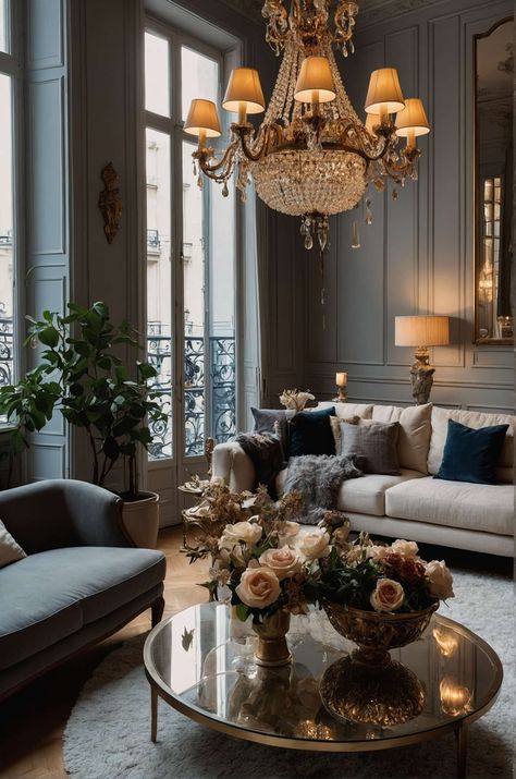 ample lighting accentuates elegance in parisian apartment style Parisian Apartment Living Room, Parisian Apartment Style, Parisian Style Apartment, Chic Parisian Apartment, Modern Parisian Apartment, Cabinet Color Ideas, Kitchen Cabinet Color, Kitchen Cabinet Color Ideas, Modern Parisian