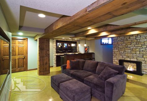 Basement Soffit Ideas, Rustic Finished Basement, Eclectic Basement, Basement Ceiling Ideas Cheap, Cheap Basement Ideas, Cheap Basement Remodel, Ceiling Tiles Basement, Basement Living Room, Basement Ceiling Options