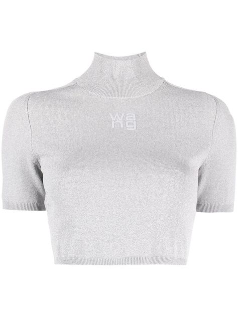 Alexander Wang Clothes, Alexander Wang Crop Top, Turtle Neck Crop Top, Grey Turtleneck, Tube Top Dress, Knitted Top, Cropped T Shirt, T By Alexander Wang, Crop Tshirt