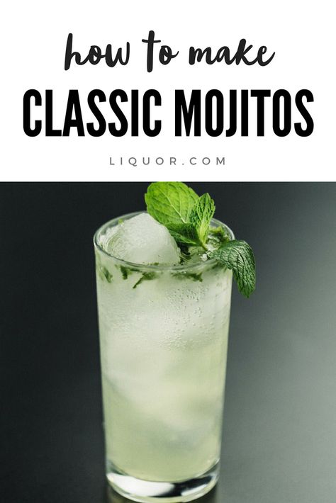 Said to have been Ernest Hemingway's drink of choice, this classic cocktail is full of flavor. This drink is minty, sweet, tart and bubbly. What else could you need?!   #ClassicCocktails #MintyDrinks #MintMojito #Mojitos #ClassMojito Tequila Mojito Recipe, Tequila Mojito, Mojito Recipe Classic, Homemade Liquors, Cream Drinks, Mojito Ingredients, Mojito Drink, Classic Mojito, Mojito Cocktail