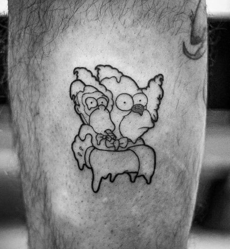 Simpsons Tattoo Ideas, Simpson Tattoo, Tattoo Station, Simpsons Tattoo, Krusty The Clown, Mr Burns, Clown Tattoo, Simpsons Characters, Tattoo Ideas For Men