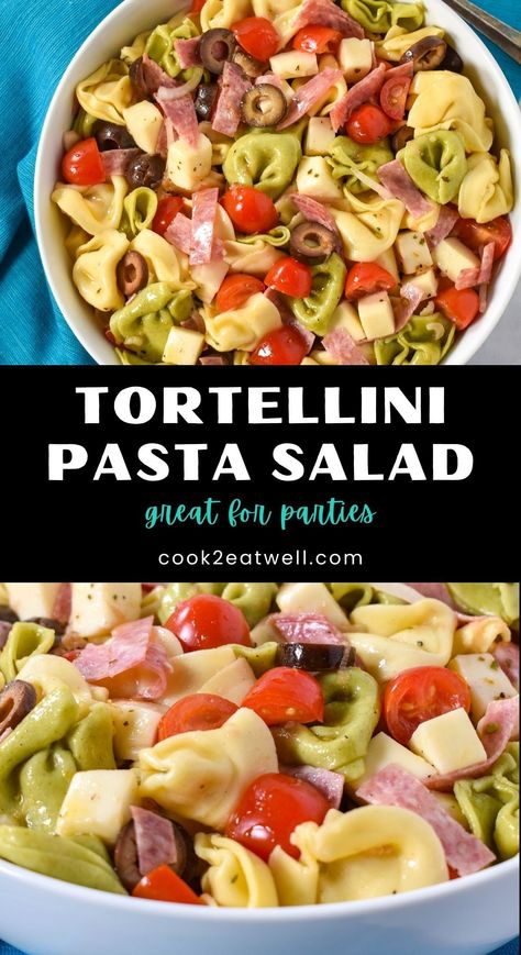 Meat Marinades, Tortellini Pasta Salad, Cold Pasta Salad Recipes, Pasta Salad With Tortellini, Tomatoes Mozzarella, Tortellini Recipes, Quick Salads, Tortellini Pasta, Tortellini Salad