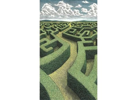 Scratchboard Artists, Maze Drawing, Labyrinth Garden, Douglas Smith, Labyrinth Maze, Art Appliqué, Arte Inspo, Labyrinth, Vintage Illustration