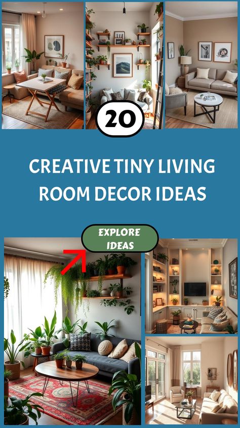 Collage of stylish tiny living rooms with plants and cozy seating, showcasing creative decor ideas. Home Decor Ideas Living Room Cozy Small Spaces Tiny House, Small Extra Room Ideas, Tiny Living Room Decor, Tiny Living Room Ideas, Small Living Room Storage, Tiny Living Room, Living Room Aesthetic, Living Room Design Ideas, Small Space Living Room