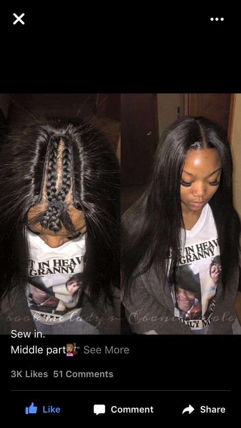 Sewin Middle Part Middle Part Sew In 30 Inches, Sew In Straight Hair Middle Part, Middle Part Sew In Braid Pattern, Middle Part Sew In Straight Long Hair Black Women, Middle Part See In Leave Out, Sew In Middle Part, Middle Part Sew In Tutorials, Leave Out Sew In Weave Middle Part, Sew In Leave Out