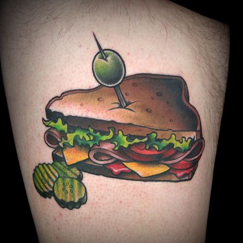 Sandwich Tattoo by Alexis Kovacs Sandwich Tattoo, Random Tattoos, Food Tattoos, Traditional Ink, Painting Tattoo, Food Painting, New School Tattoo, Ink Master, Season 12