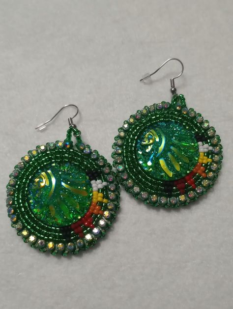 Handmade Beaded Earrings, Beaded Earrings Native, Head Dress, Handmade Earrings Beaded, Bead Work Jewelry, Work Jewelry, Colors Green, Gift Accessories, Hand Beading