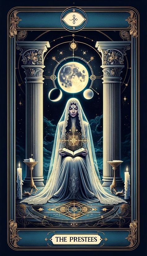 The High Priestess Tarot Art, Tarot Priestess, High Priestess Aesthetic, High Priestess Tattoo, Tarot High Priestess, Tarot Cards Decks Beautiful, Priestess Art, Tarot Cards Art Illustration, The High Priestess Tarot