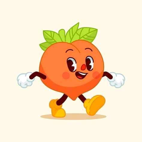 Peach Fruit Illustration, Peach Cute Drawing, Peach Illustration Cute, Peach Character, Peach Cartoon, Fruits Cartoon, Cartoon Peach, Fruit Character, Peach Illustration