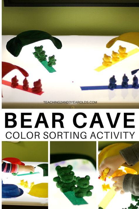 Work on preschool color recognition skills with this fun bear cave activity. Can be done on the light table or a regular table. A great addition to your winter hibernation theme! #winter #lighttable #colors #bears #hibernationtheme #kidsactivity #AGE3 #AGE4 Cave Activity, Hibernation Kindergarten, Preschool Areas, Winter Storytime, Preschool Hibernation, Hibernation Preschool Activities, Light Box Activities, Hibernation Preschool, Hibernating Animals