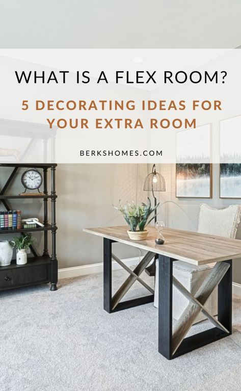 Our new home construction floor plans often have the option to add a flex room, but what is it and how can you use it? In this post, we're sharing 5 flex room ideas, including an office, fitness room, bar, playroom, and more! Flex Room Office, Flex Space Ideas, Room Bar Ideas, Flex Room Ideas, Building Your Own Home, Room Office Ideas, Entry Way Ideas, Flex Space, Home Building Tips