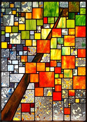 Seasons in 4/4 Time by Josephine A. Geiger, Leaded glass, bevels Mondrian Stained Glass Window, Color Window, Stained Glass Quilt, Modern Stained Glass, Quilt Modernen, Mosaic Stained, Window Covering, Glass Art Projects, Stained Glass Diy