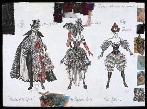 The Phantom of the Opera (dancers & singers in Masquerade). Costume design by Maria Bjornson. Costume Design Sketch, Miss V, The Phantom Of The Opera, Costume Drama, The Phantom, Phantom Of The Opera, The Opera, Victoria And Albert, Victoria And Albert Museum