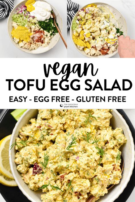 Tofu Egg Salad, Vegan Egg Salad, Tofu Sandwich, Easy Egg Salad, Tofu Recipes Vegan, Salad Lunch, Vegan Egg, Tofu Salad, High Protein Vegan Recipes