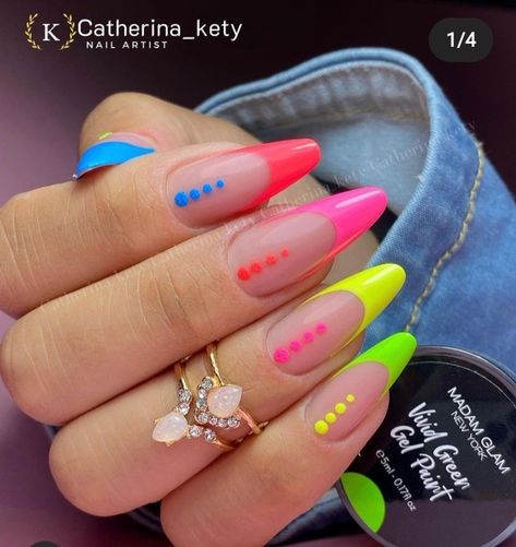 Neon Summer Nails, Coral Paint, 80s Nails, Summer Nails Neon, Rainbow Nails Design, Neon Summer, Unghie Sfumate, Nail Art Designs Images, Madam Glam